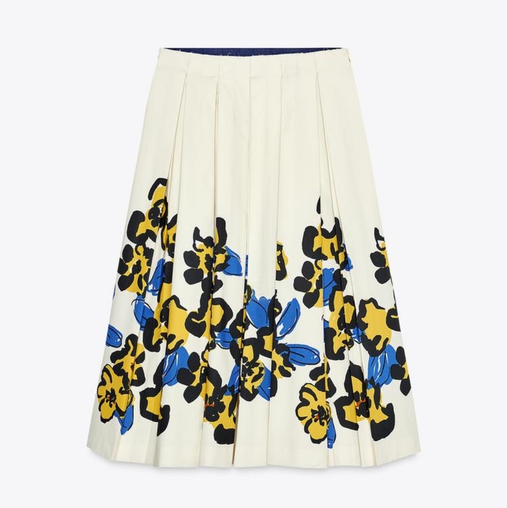 Zara Printed Pleated Midi Skirt Zw Collection Ecru/floral Blue Yellow BNWT - Picture 16 of 16